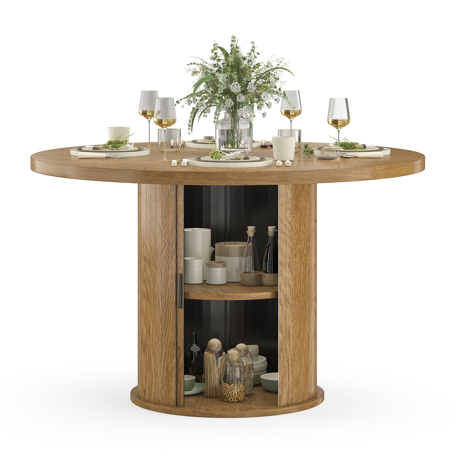 43' Round Dining Table for 4 People, Small Wood Kitchen Table with Sturdy Metal Base, Modern Round Dinner Table for Dining Room, Easy Assembly