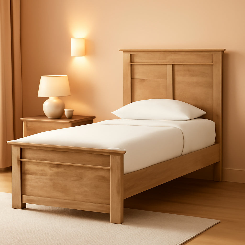 Twin Bed Frame Handcrafted Headboard Natural Brown