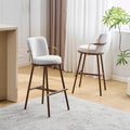 Chaya Indoor Upholstered Bar Stool with Metal Frame, Walnut Finished and Beige Upholstery, Set of 2