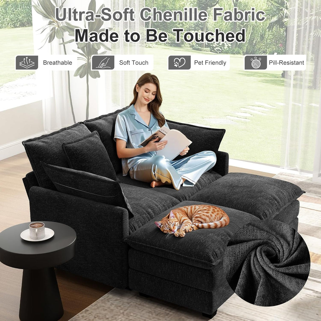 58 Inch Black Cloudlike Loveseat Removable Pillows-3