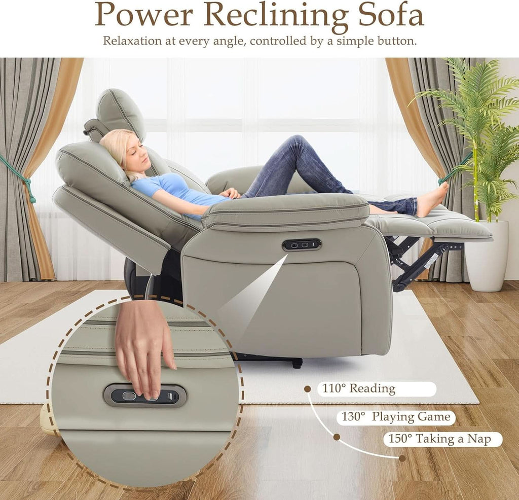 Grey Power Reclining Sofa With Fold Down Table Usb Type C-4