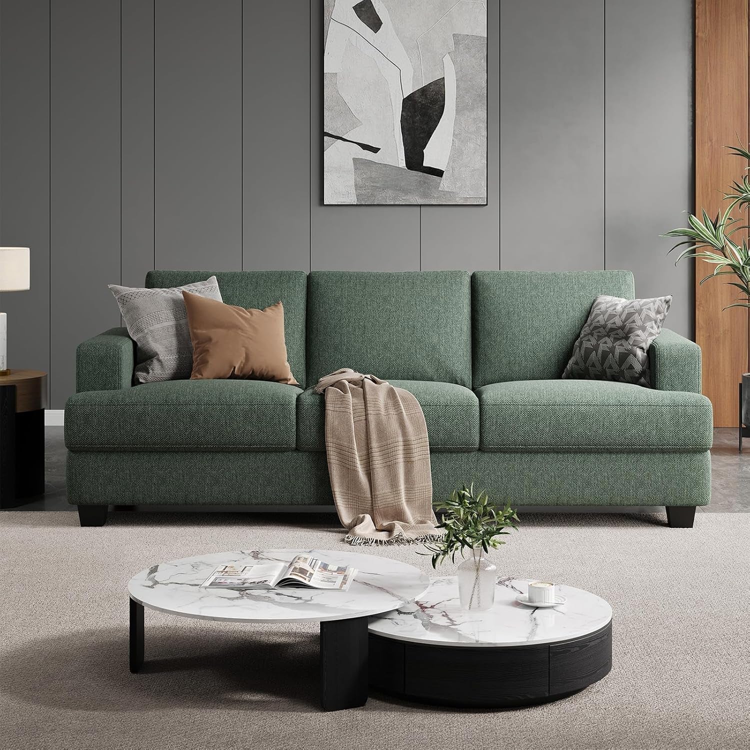 89 Inches Oversize Three Seater Sofa Green Upholstery-0