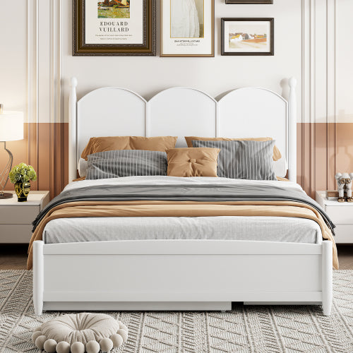Queen Size Platform Bed With with 2 Big Drawers, Twin XL Size Trundle, White