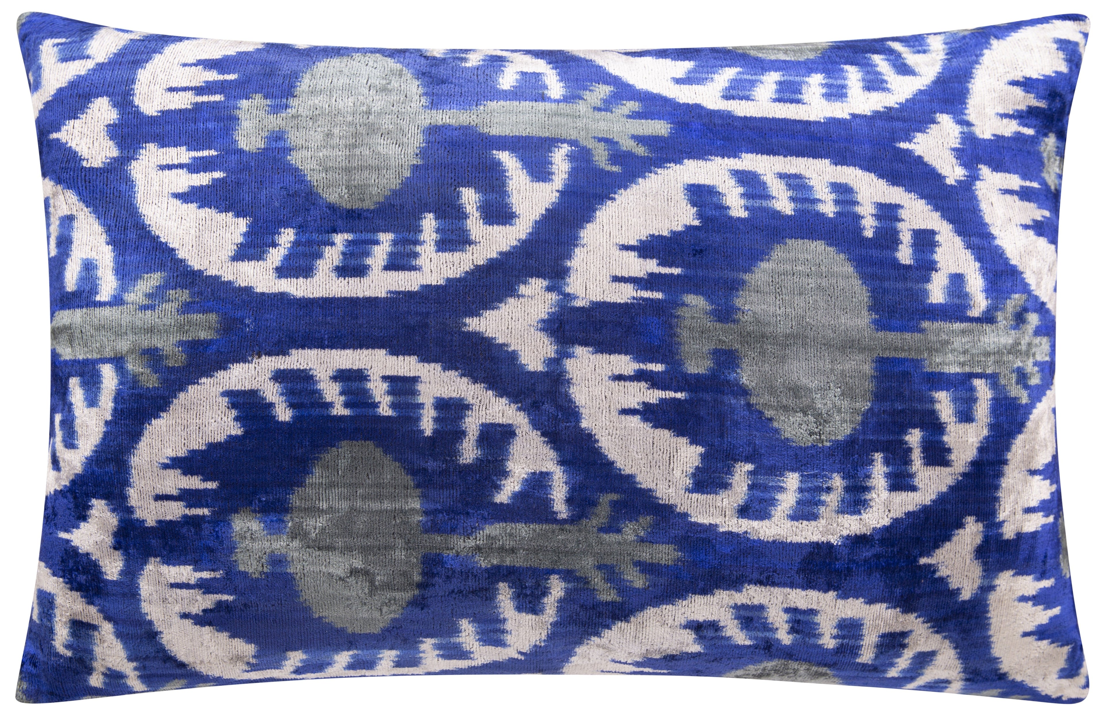 Canvello Handmade Velvet Ikat Pillow – 16x24 Luxury Decorative Throw Cushion for Home Decor – Feather Down Insert, Vegetable-Dyed, Elegant Blue and White Accent for Sofa, Couch & Furniture