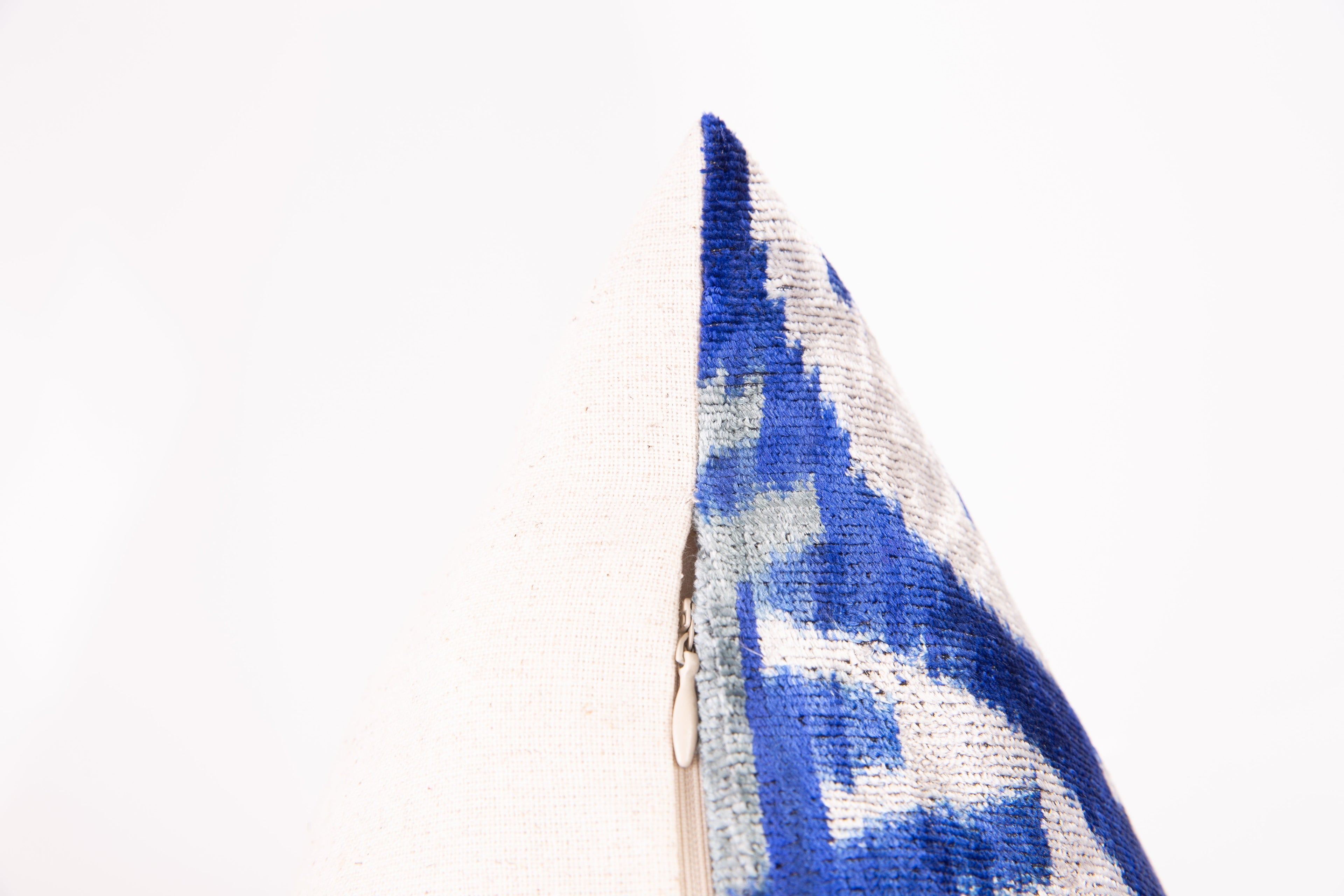 Canvello Handmade Velvet Ikat Pillow – 16x24 Luxury Decorative Throw Cushion for Home Decor – Feather Down Insert, Vegetable-Dyed, Elegant Blue and White Accent for Sofa, Couch & Furniture