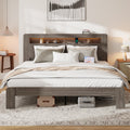 Bed Frame King Size, Wood Platform Bed Frame with Storage LED Light Headboard and 2 USB , Noise Free,No Box Spring Needed and Easy Assembly Tool,Large Under Bed Storage,Dark Grey