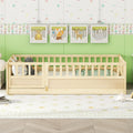 Twin Size Floor bed, integral construction with super high security barrier, door, children's floor bed frame, Montessori wooden children's floor bed,Natural Wood(Patented model)