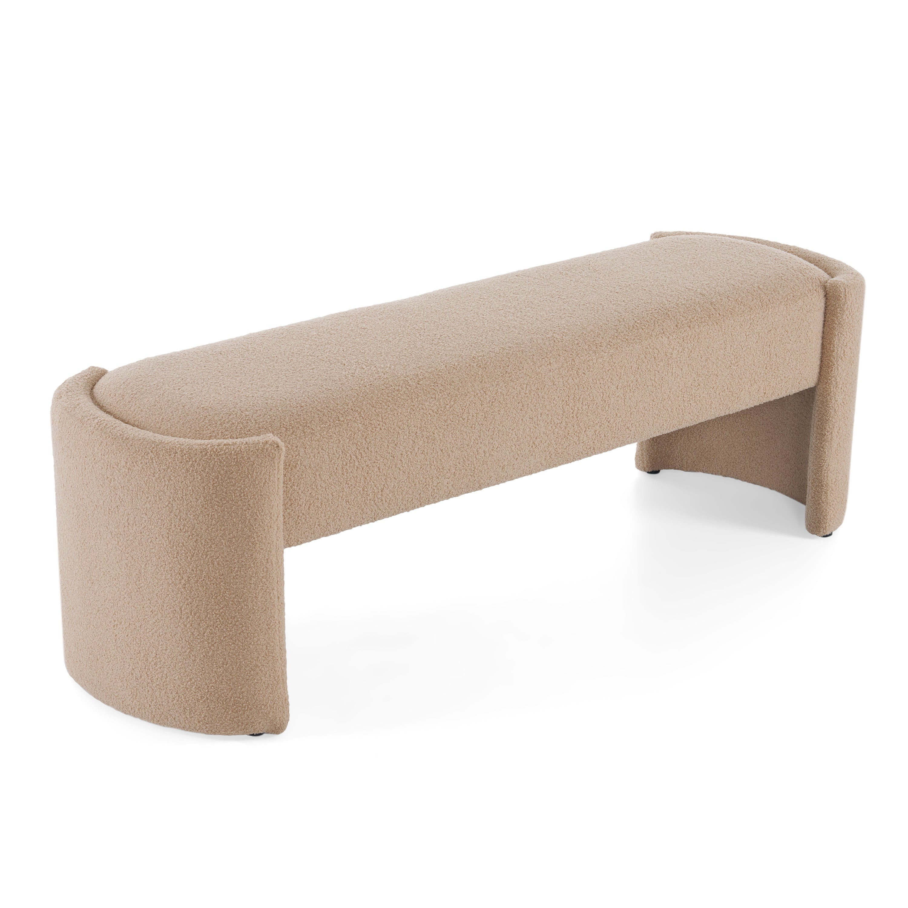 Elegant Simple Long Ottoman Bench in Light Camel with Wooden Frame and Polyester Upholstery, 61.25 x 19.75 x 19.25 inches
