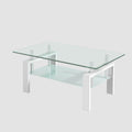 Luxury Modern Tempered Clear Glass Coffee Table with 2-Layers and Solid MDF Frame for Living Room