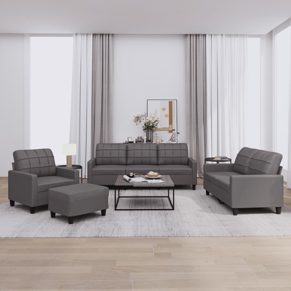 NNEVL 4 Piece Sofa Set with Cushions Grey Faux Leather-0
