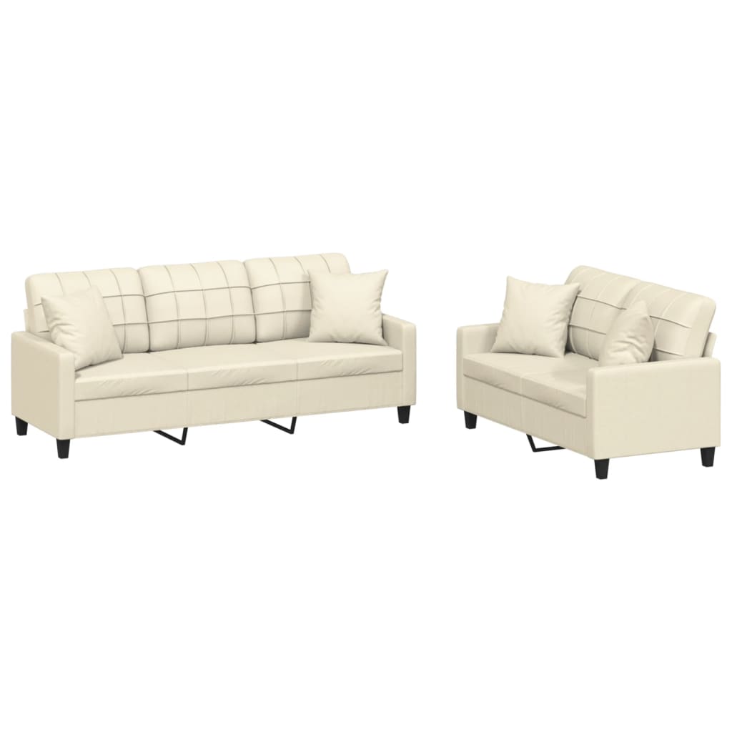 NNEVL 2 Piece Sofa Set with Pillows Cream Faux Leather-1