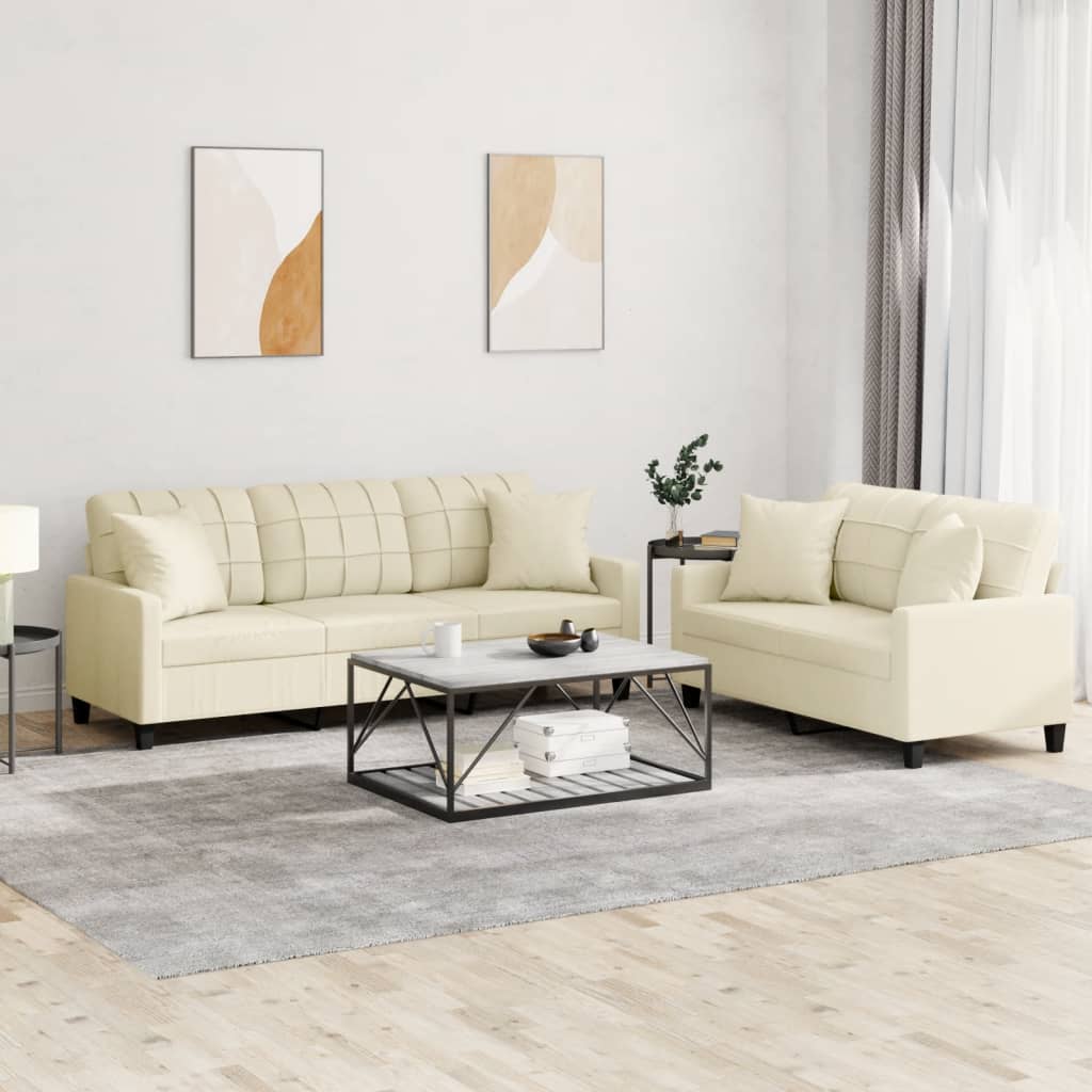 NNEVL 2 Piece Sofa Set with Pillows Cream Faux Leather-0