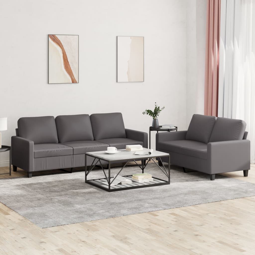 NNEVL 2 Piece Sofa Set with Cushions Grey Faux Leather-0