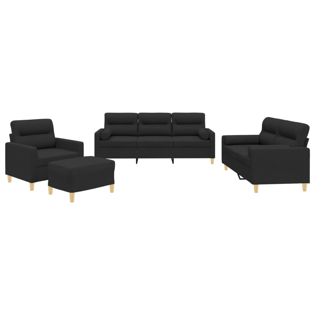 NNEVL 4 Piece Sofa Set with Pillows Black Fabric-1