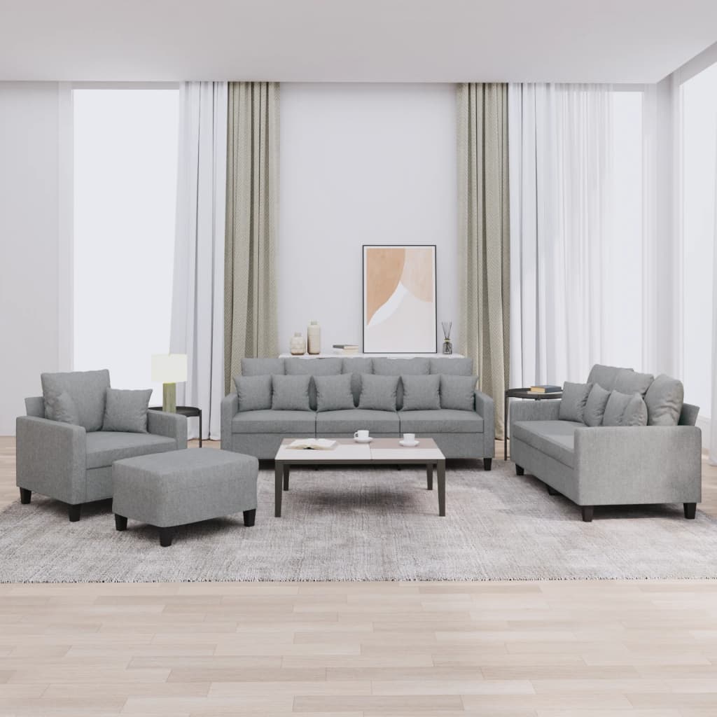 NNEVL 4 Piece Sofa Set with Pillows Light Grey Fabric-0