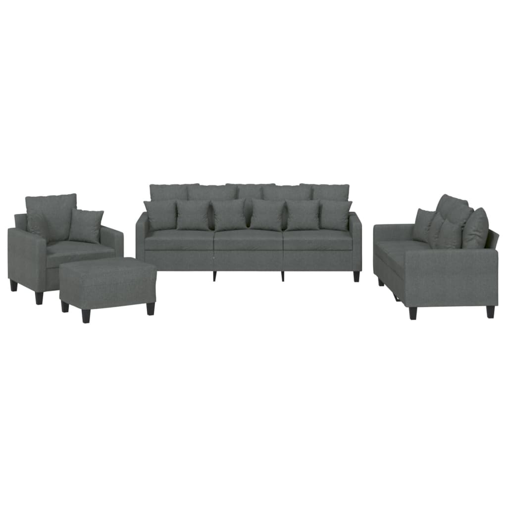 NNEVL 4 Piece Sofa Set with Pillows Dark Grey Fabric-1