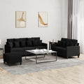 NNEVL 3 Piece Sofa Set with Cushions Black Fabric-0