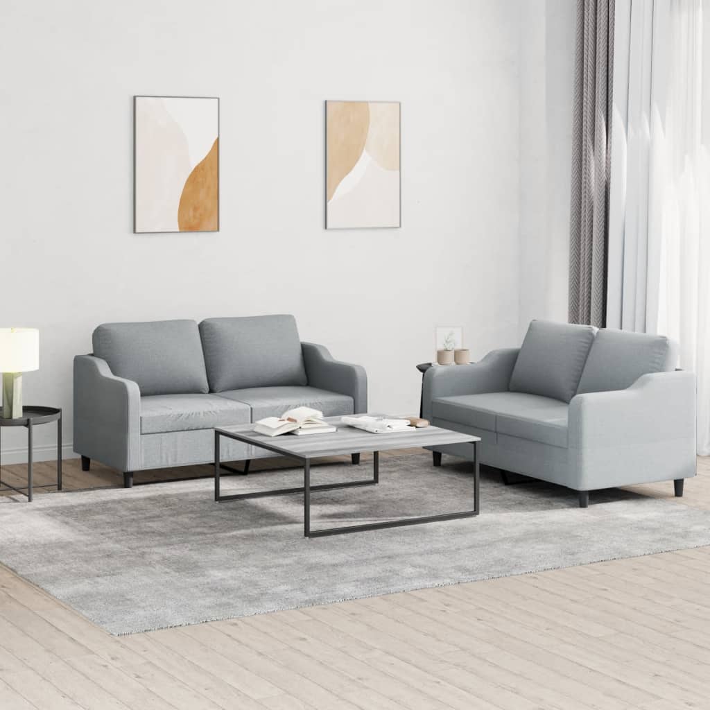 NNEVL 2 Piece Sofa Set with Cushions Light Grey Fabric-0