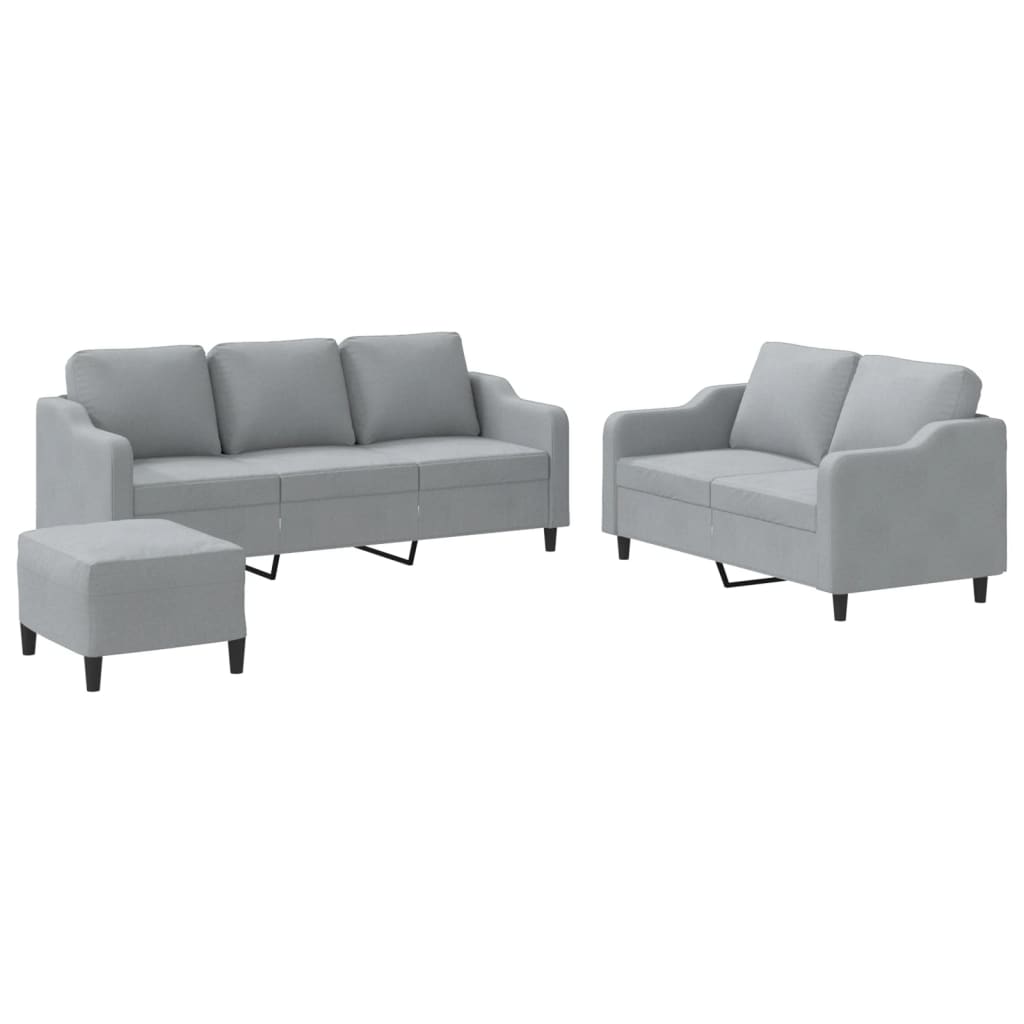 NNEVL 3 Piece Sofa Set with Cushions Light Grey Fabric-1
