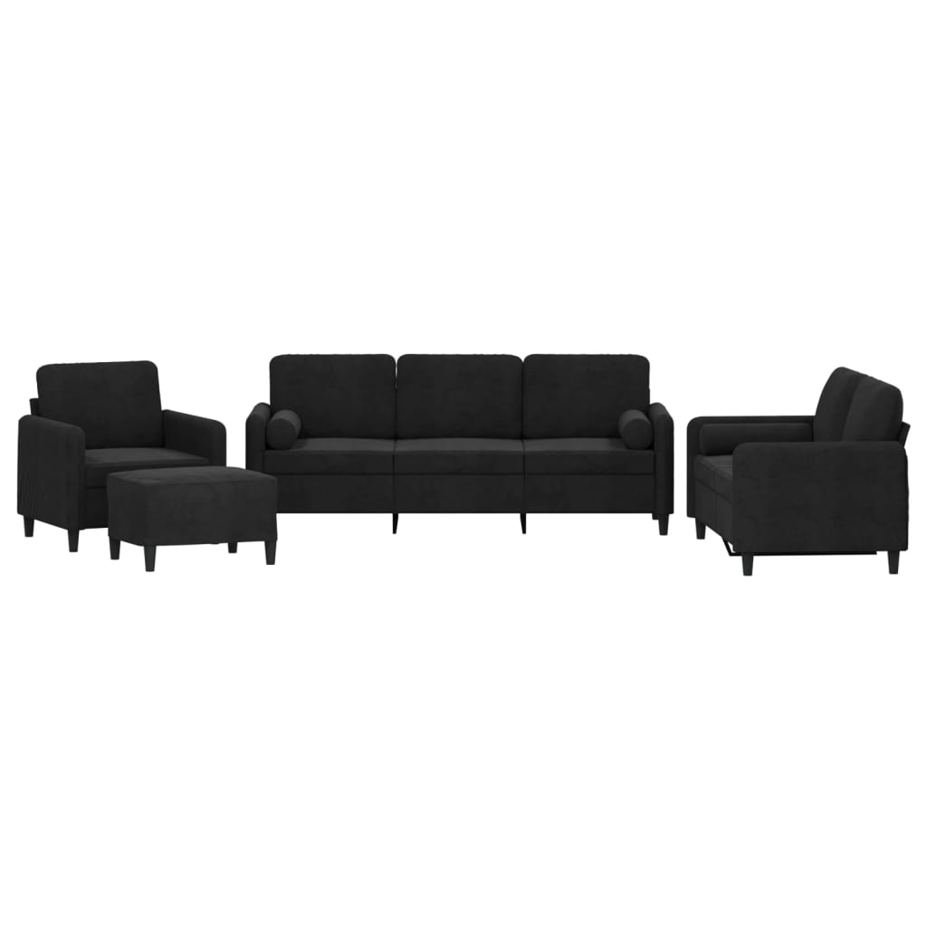 NNEVL 4 Piece Sofa Set with Pillows Black Velvet-1