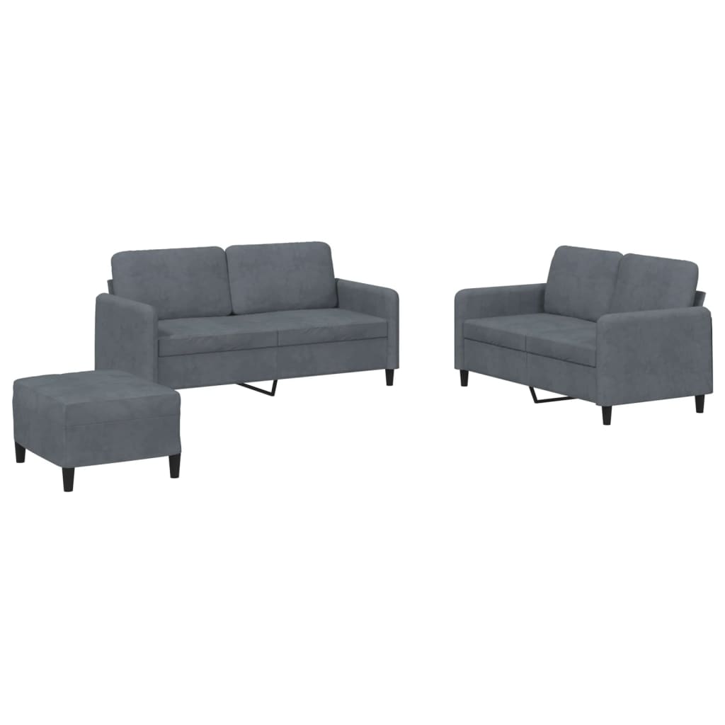 NNEVL 3 Piece Sofa Set Dark Grey Velvet-1