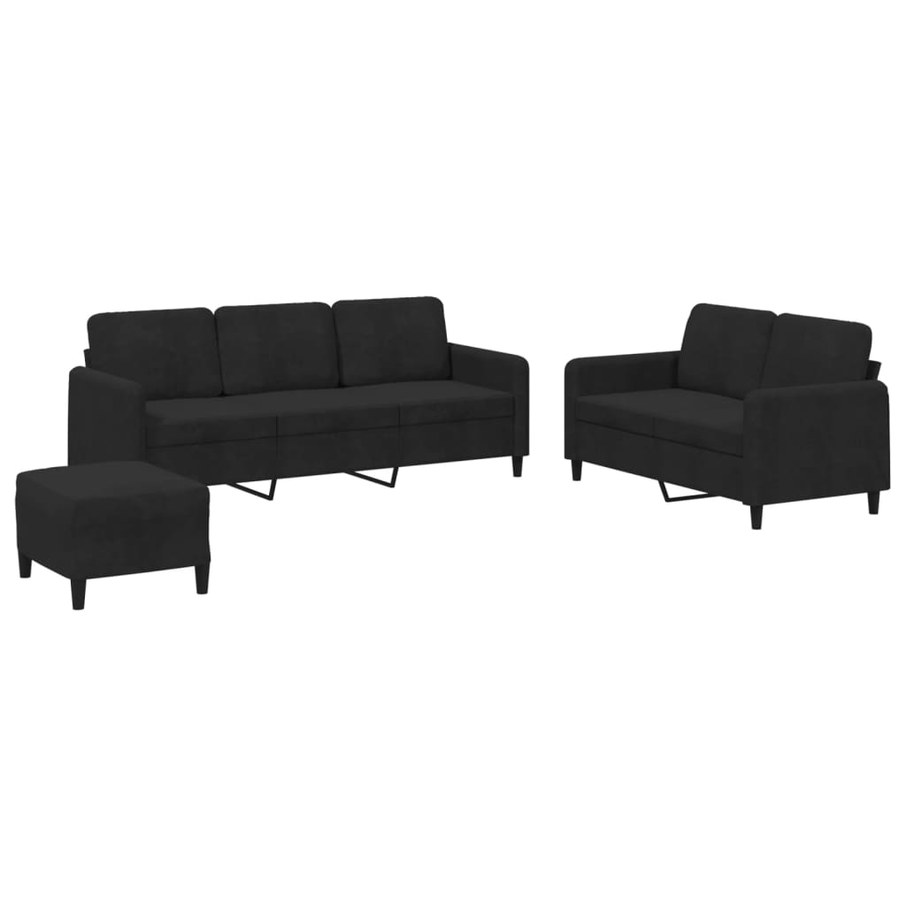 NNEVL 3 Piece Sofa Set Black Velvet-1