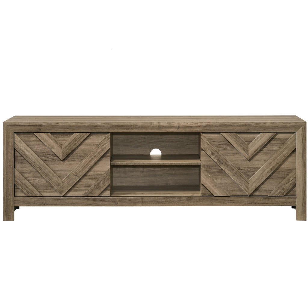 1pc Rustic Chevron-patterned Contemporary Traditional Living Room TV Stand Light Brown Wood Finish 71.2'L