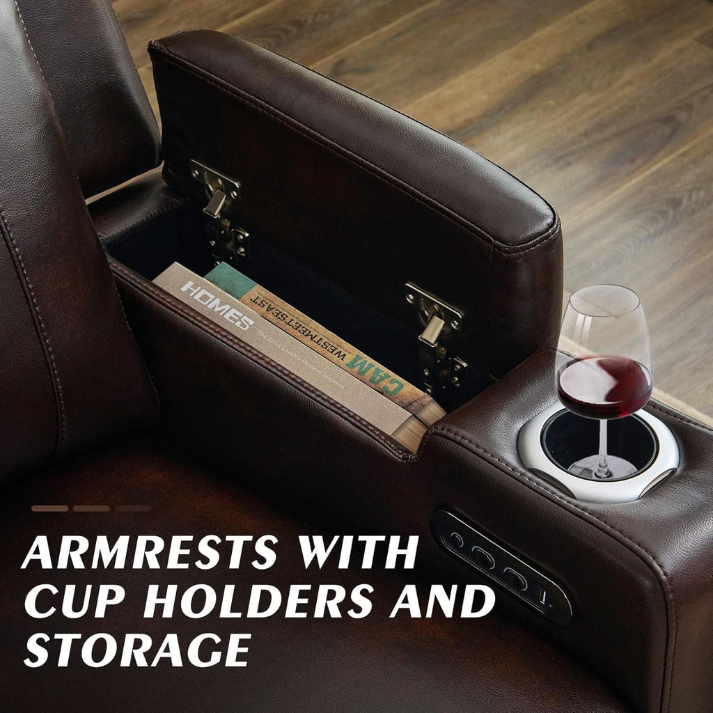Brown Power Recliner Sofa Featuring Adjustable Headrest-4