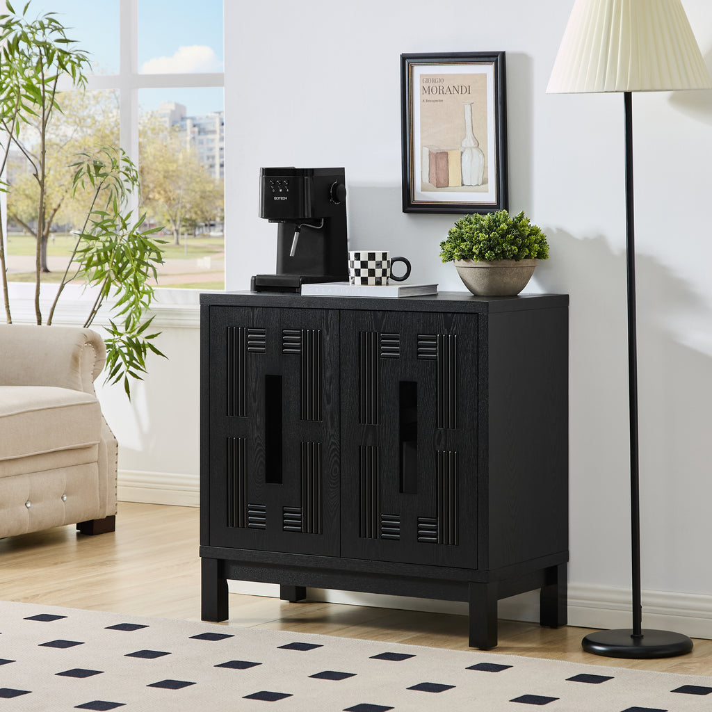 31.5' Mid Century Modern Sideboard Buffet Cabinet with Storage, Carved Openwork Design Display Cabinets, Storage Cabinet with 2 Doors & Adjustable Shelf for Kitchen Dining Living Room Entryway Hallway