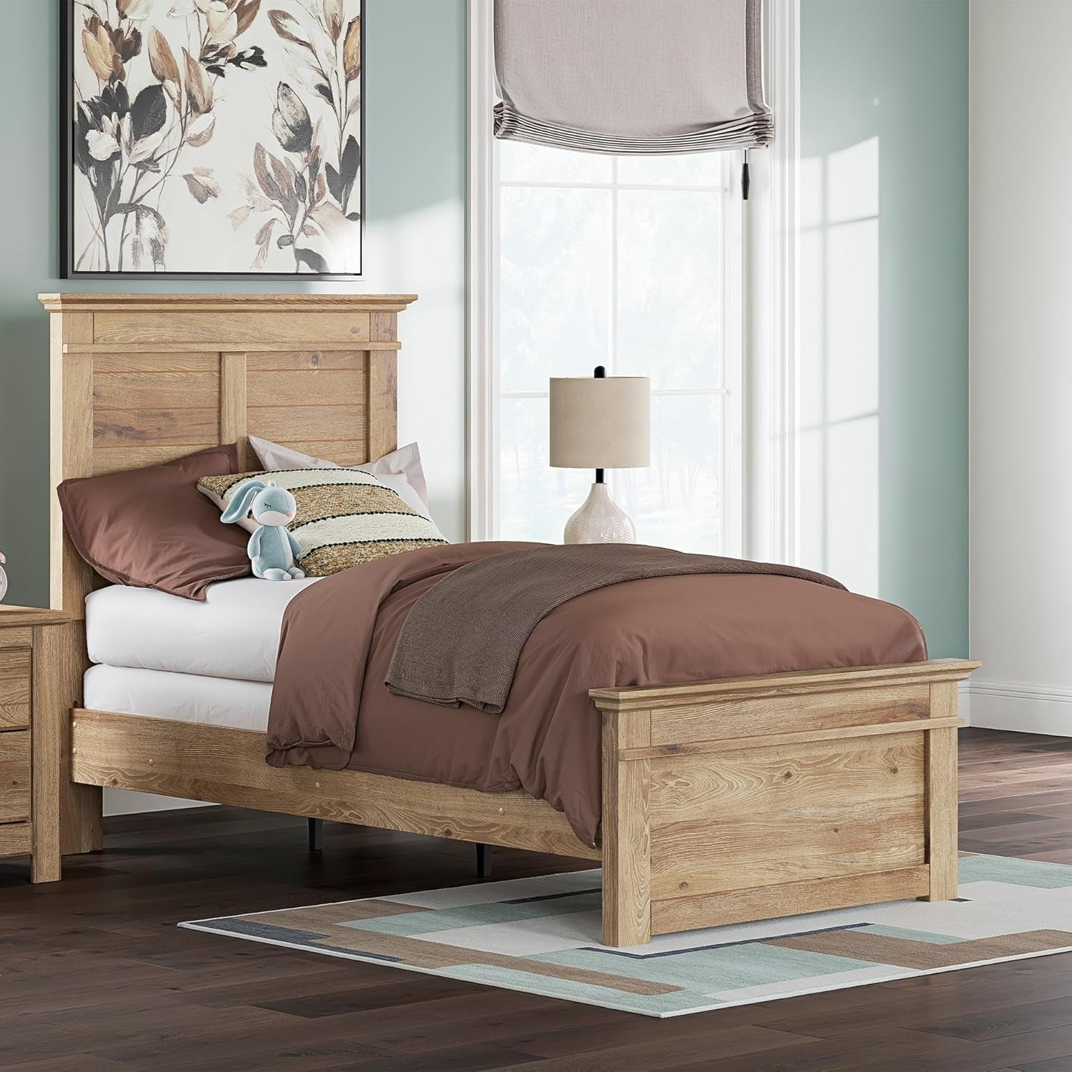 Twin Bed Frame Handcrafted Headboard Natural Brown