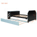 Full Size Wood Daybed with Twin Size Trundle,Desk and USB,Cloud Blue