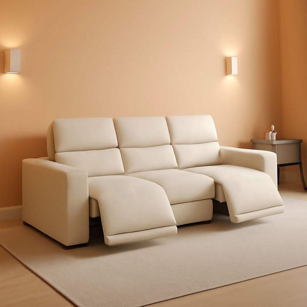 Beige 108 Inch Ultra Power Leather Modular Sectional-0