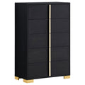 Medici Black 5-Drawer Chest with Gold Accents - Engineered Wood Storage Furniture in Black Finish, 49.5in H x 31.5in W x 16.25in D