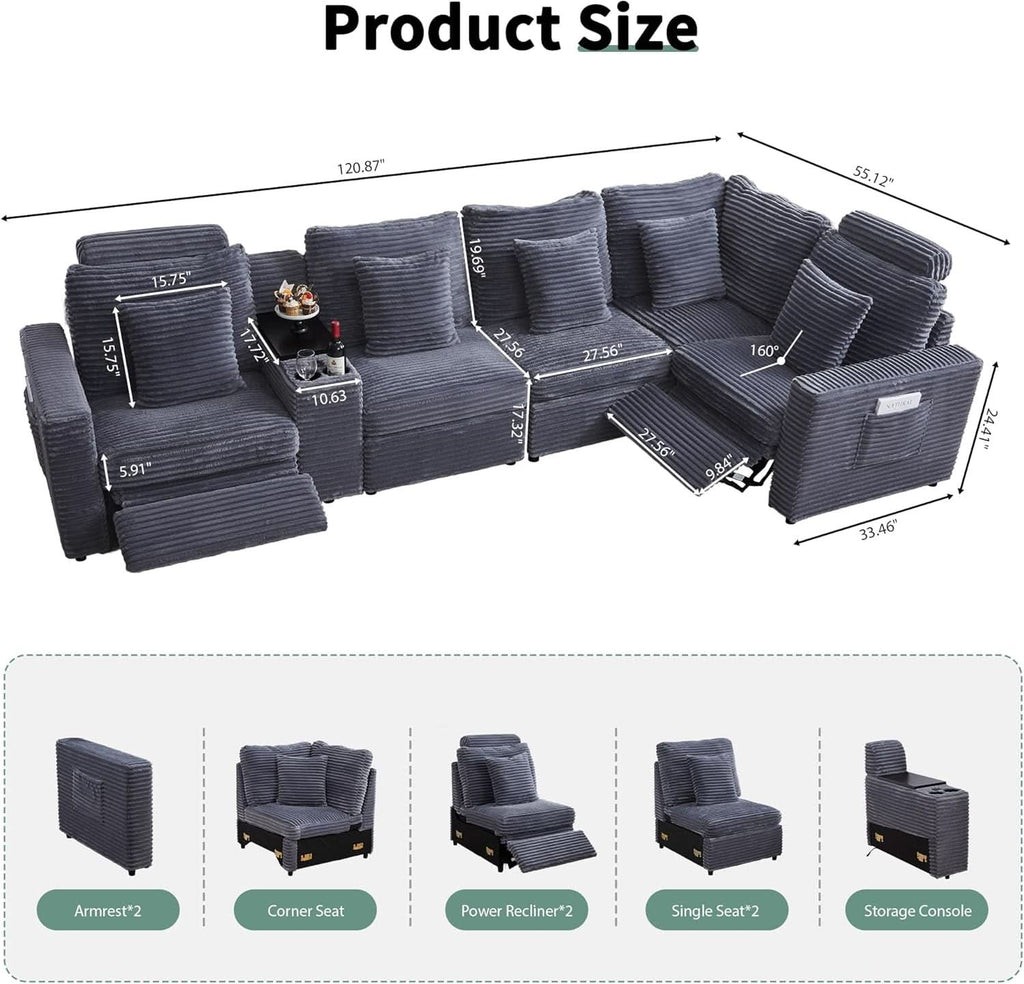Grey Premium Power Recliner Modular Sectional Sofa-1