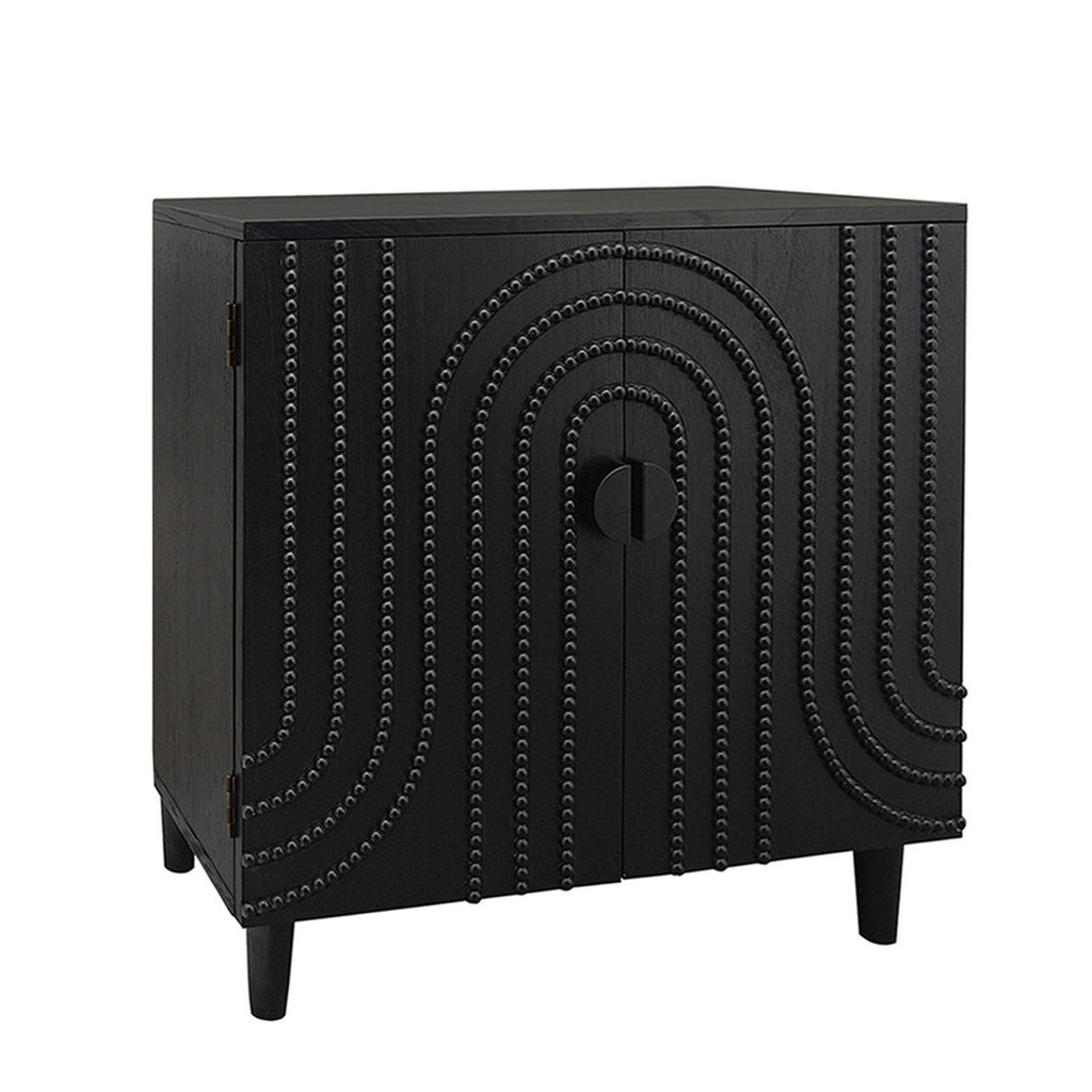 30' Black 2-Door Storage Cabinet, Art Deco Wood Bead Accent Cabinet with Adjustable Shelf, Mid-Century Modern Engineered Wood Sideboard, 30x15x31.7 Inches