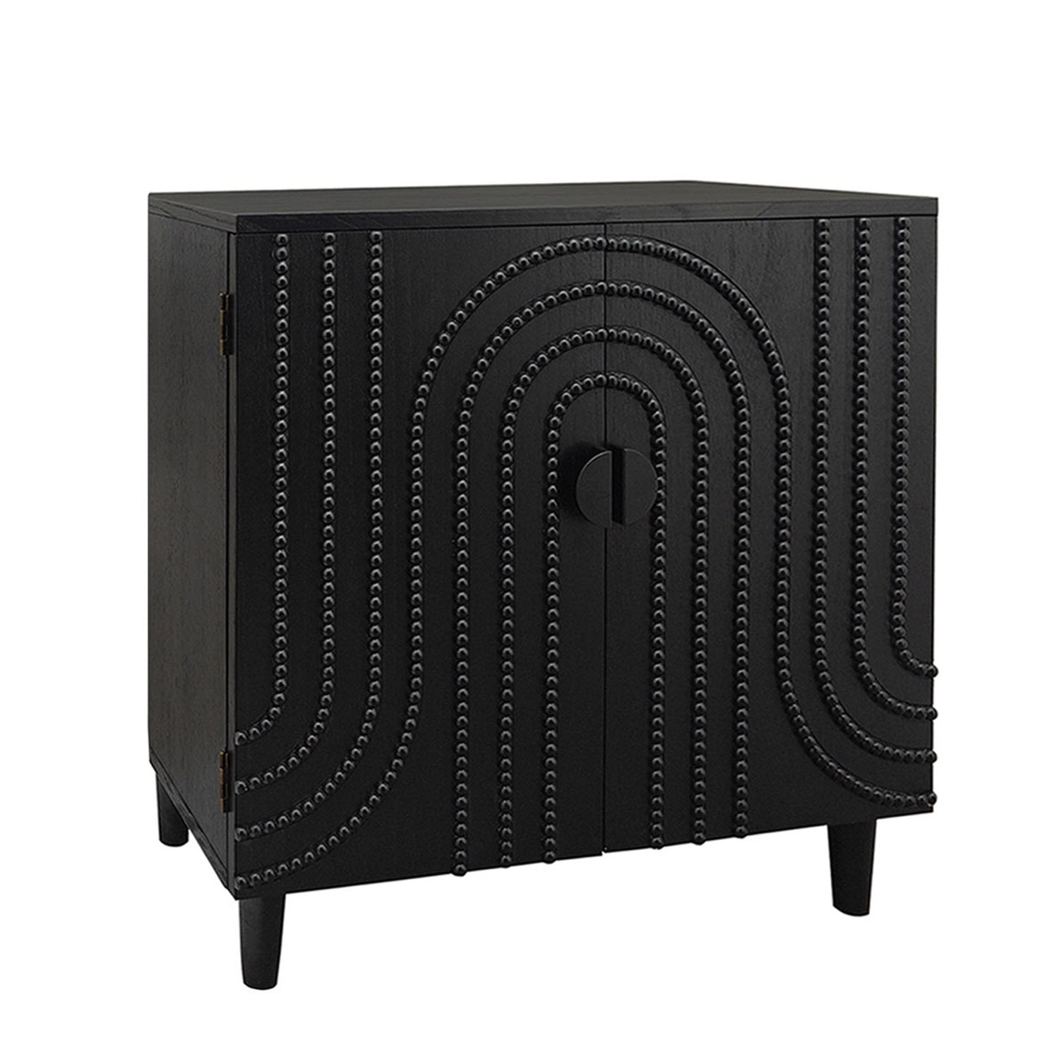 30' Black 2-Door Storage Cabinet, Art Deco Wood Bead Accent Cabinet with Adjustable Shelf, Mid-Century Modern Engineered Wood Sideboard, 30x15x31.7 Inches