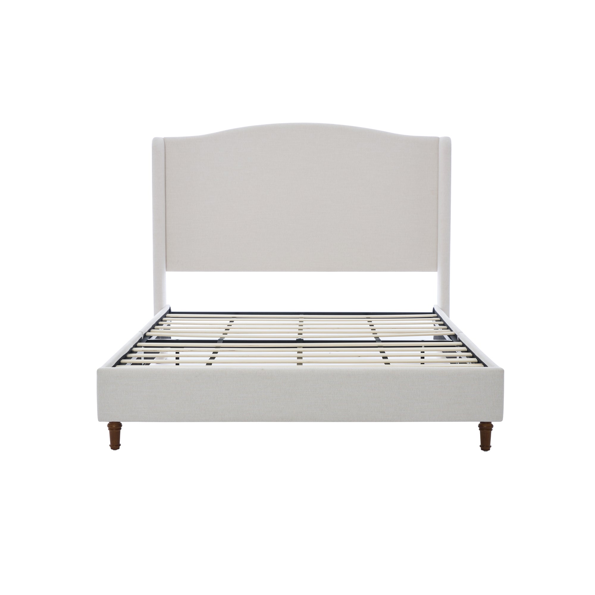 Minimalist Designs Hannah Upholstered Wingback King Bed Frame with 54' Headboard in Premium Textured Canvas Chenille Look Ivory
