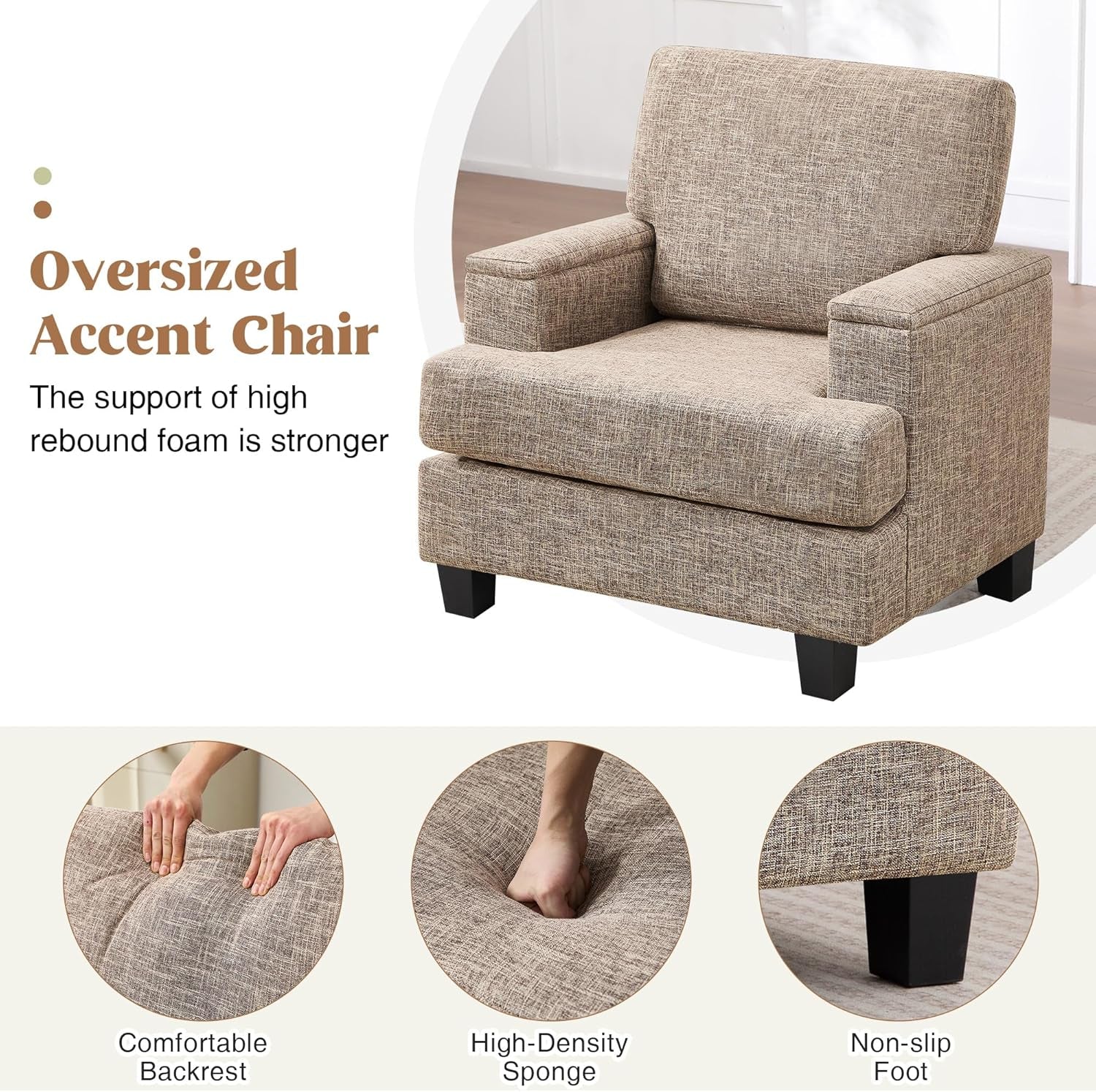 Yellowish Brown Accent Chairs With Armrest Storage