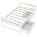 White Twin Size Platform Bed with Two Drawers, Pine Wood and MDF, 77.1''L x 40.7''W x 23.1''H