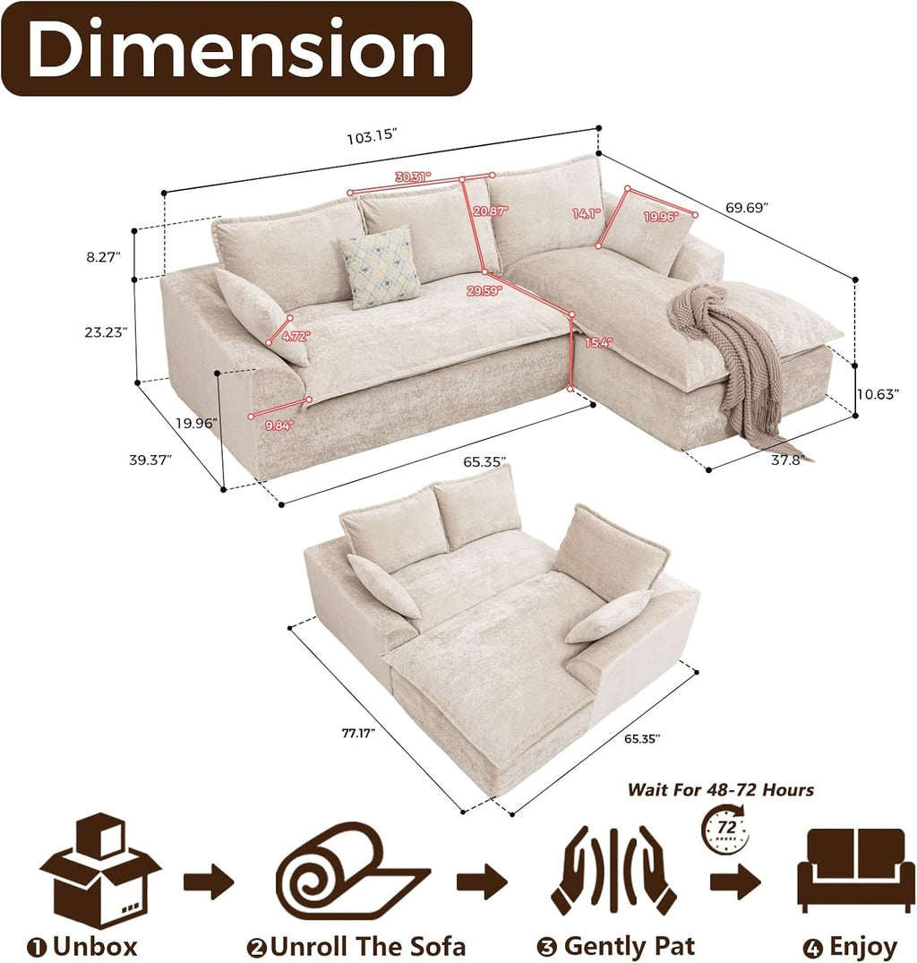 Beige 103Inch Boneless Cloudlike Modular Sectional Sofa-1