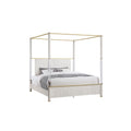 Malco Queen Oak 5PC Bedroom Set with Gold Accents, Upholstered Headboard, Acrylic Hardware in Oak Rubber Wood