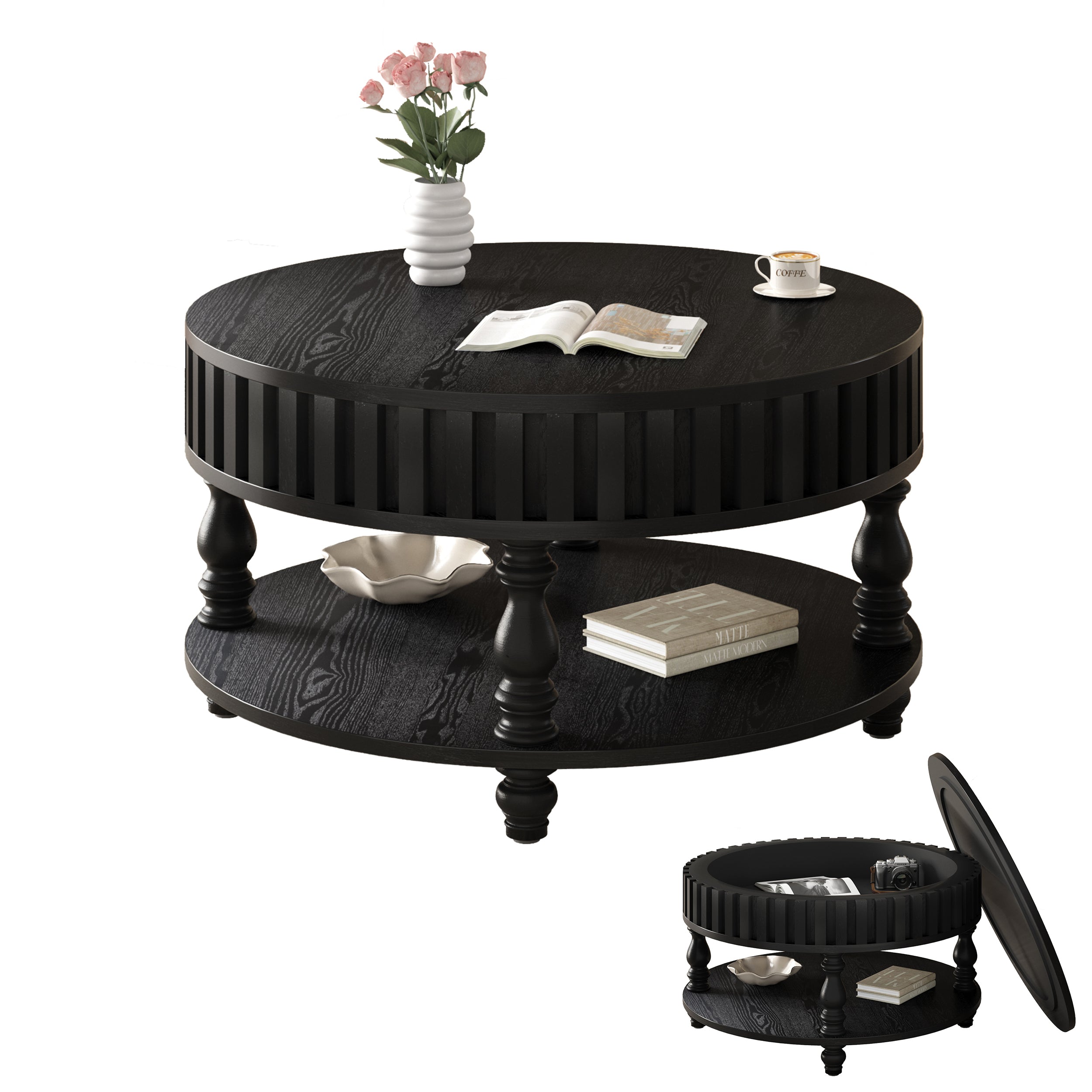 Black Finish Center Table with Storage