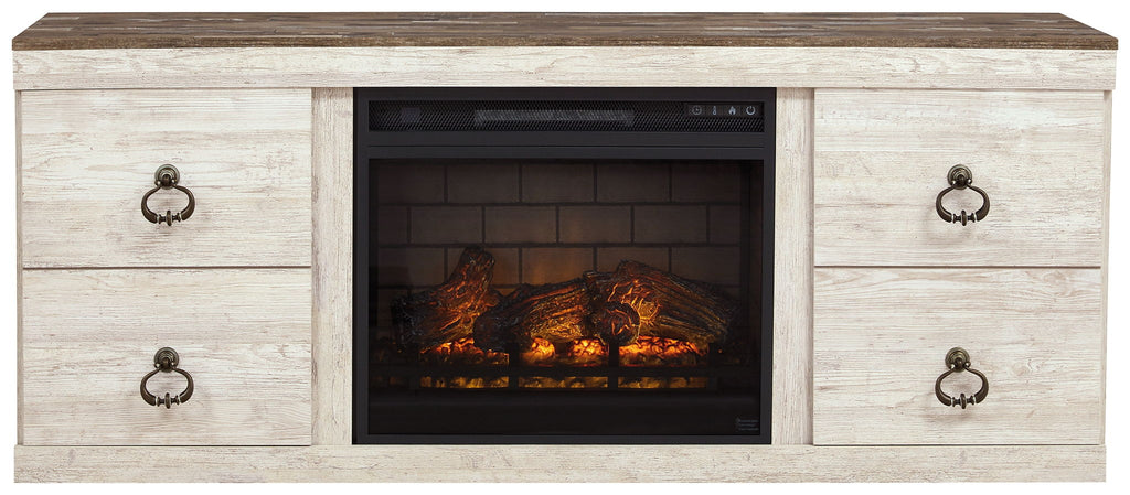 Willowton - 2 Pc. - TV Stand With Faux Firebrick Fireplace Insert - Whitewash-2