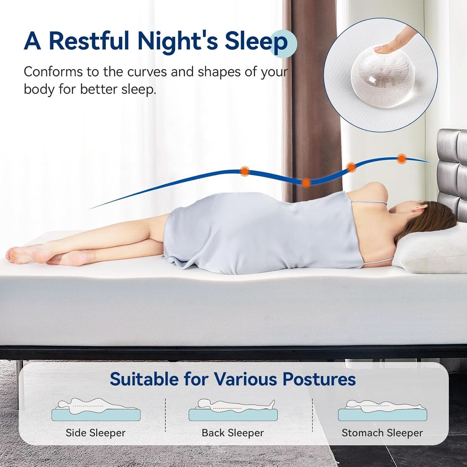 Memory Foam Mattress Full Size White Grey Hypoallergenic-4