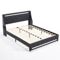 Black Upholstered Queen Size Platform Bed Frame with LED Lights, Charging Station, Diamond Headboard, Wooden Slats, Easy Assembly, No Box Spring Needed, Noise Free