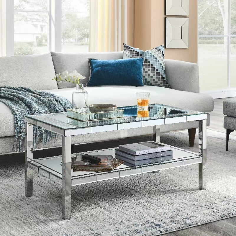 Crystal mirror stainless steel frame coffee table
