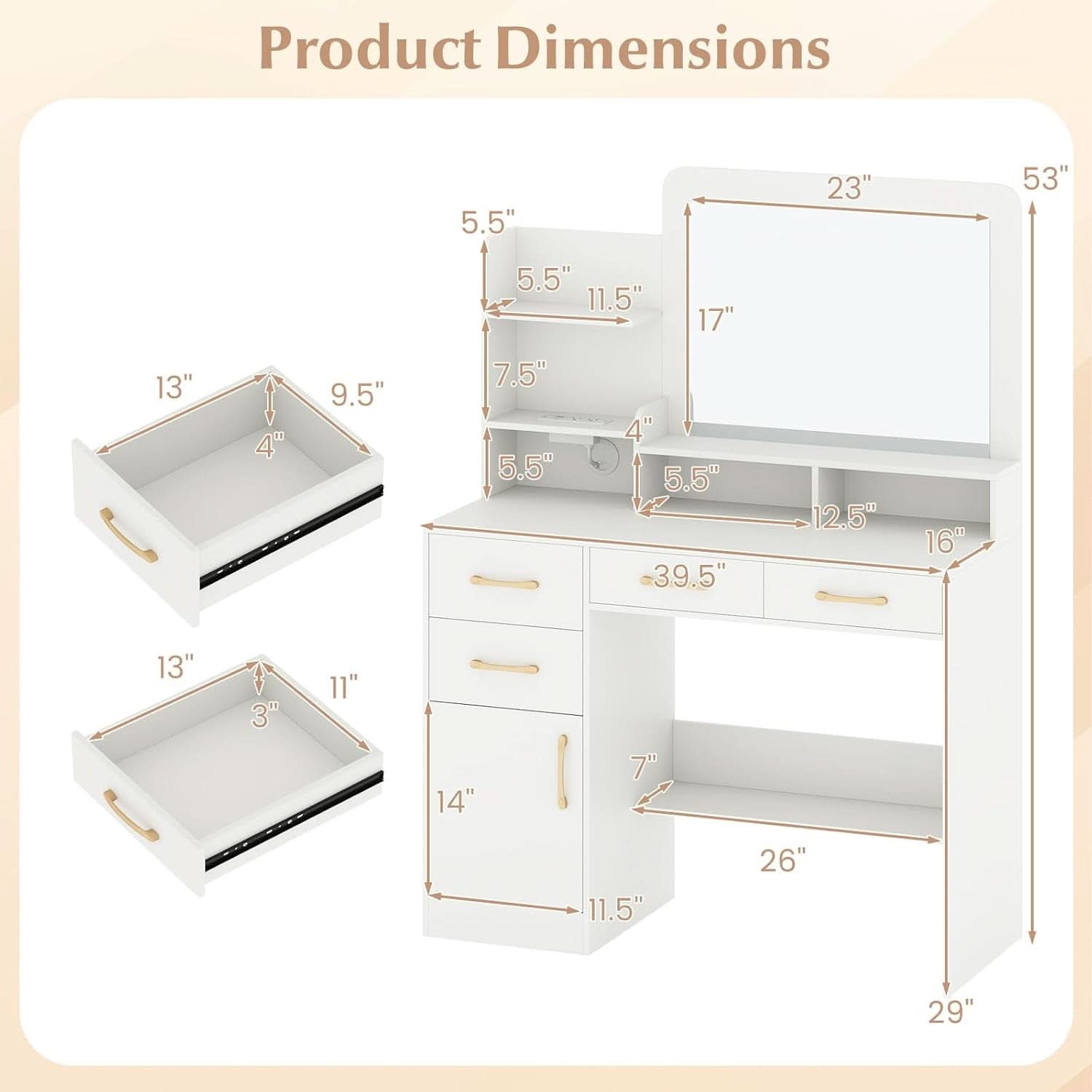 Contemporary White 40 Inch Makeup Vanity Desk Mirror-4