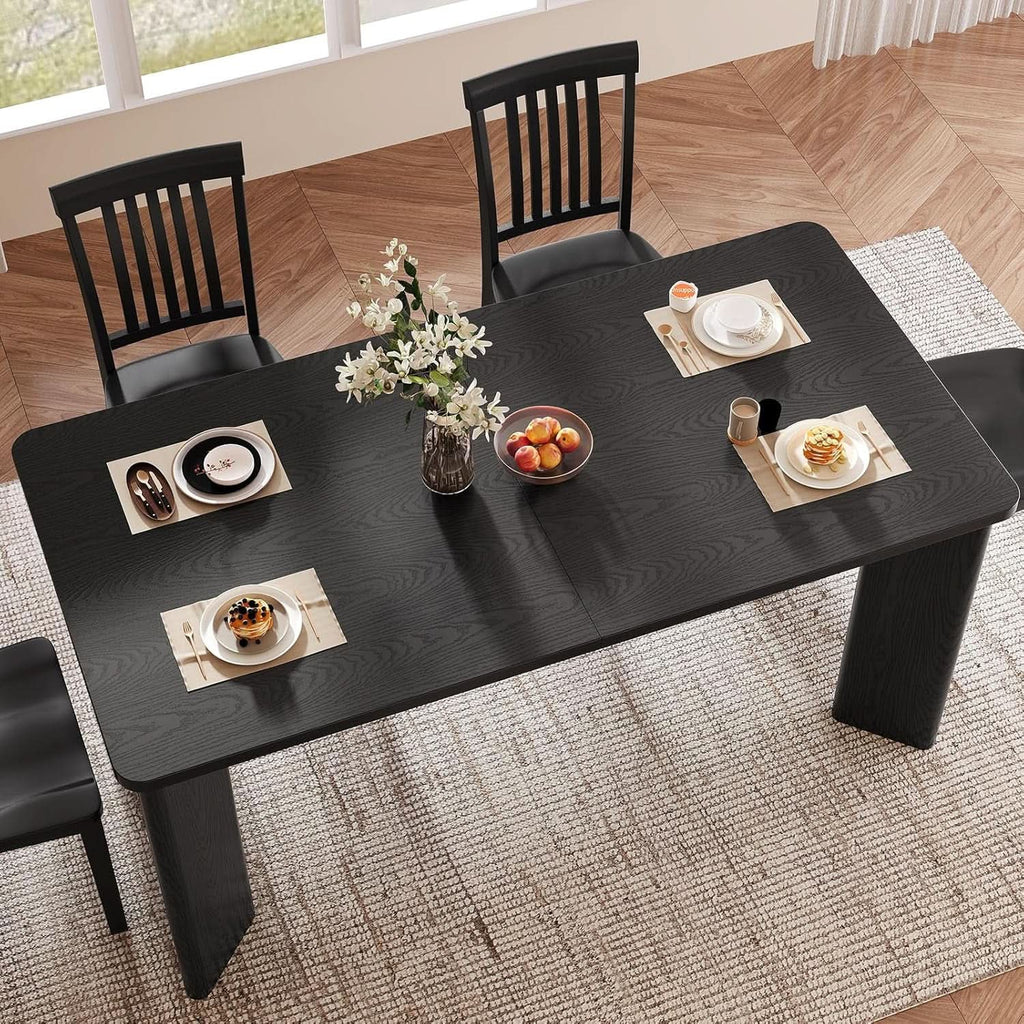 63 Inch Black Rectangular Dining Table Industrial Sturdy-2