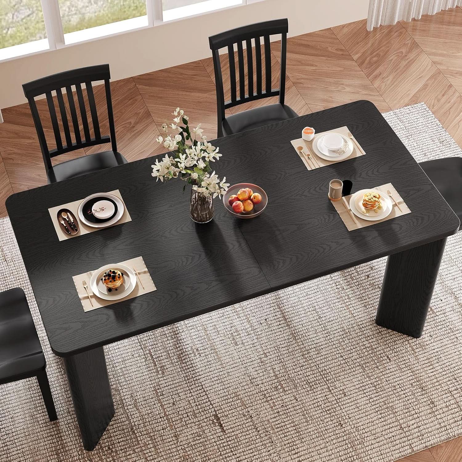 63 Inch Black Rectangular Dining Table Industrial Sturdy-2
