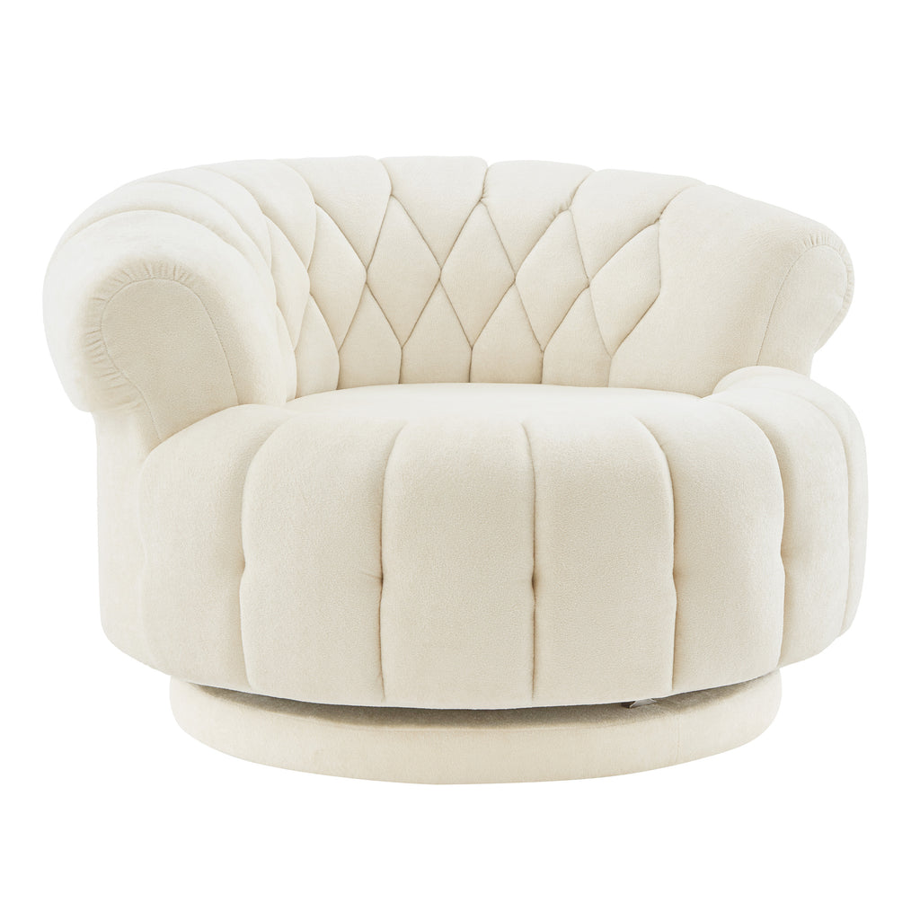 Beige Chenille Swivel Accent Chair with 360° Rotation, Round Club Chair for Living Room and Bedroom, Foam and Iron Frame